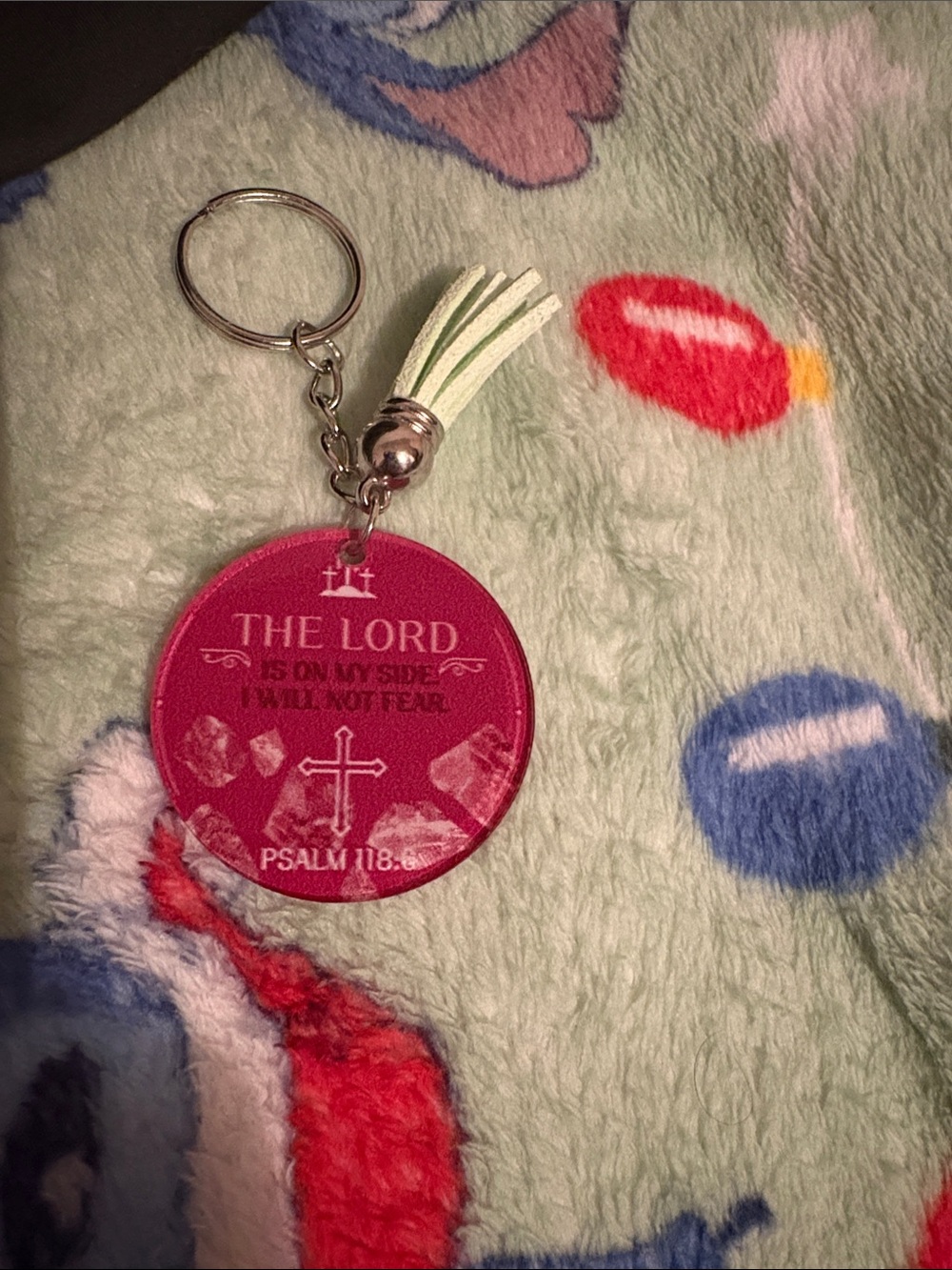 Inspirational Pink Psalm 118:6 Keychain with Tassel